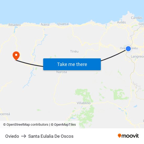 Oviedo to Santa Eulalia De Oscos map
