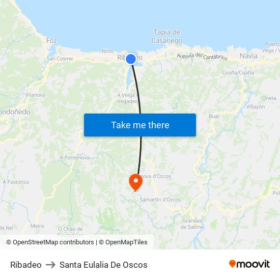 Ribadeo to Santa Eulalia De Oscos map