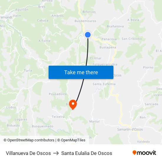 Villanueva De Oscos to Santa Eulalia De Oscos map