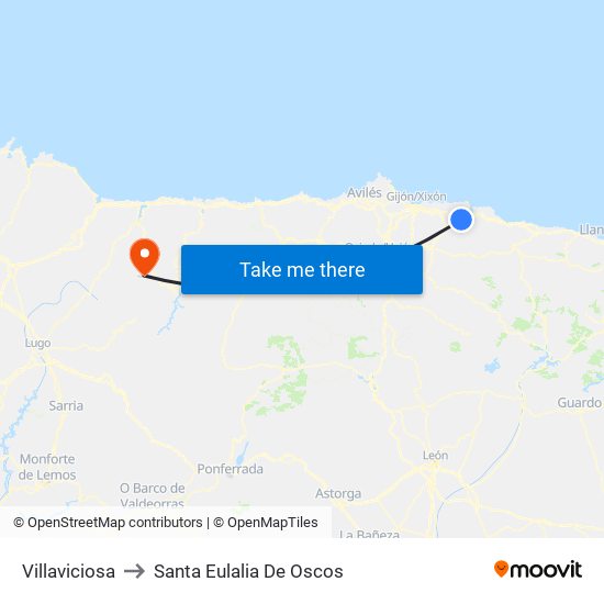 Villaviciosa to Santa Eulalia De Oscos map