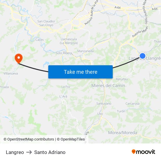 Langreo to Santo Adriano map