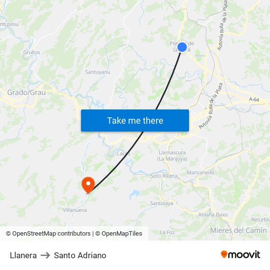 Llanera to Santo Adriano map
