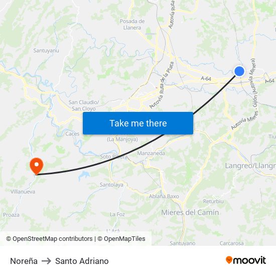 Noreña to Santo Adriano map