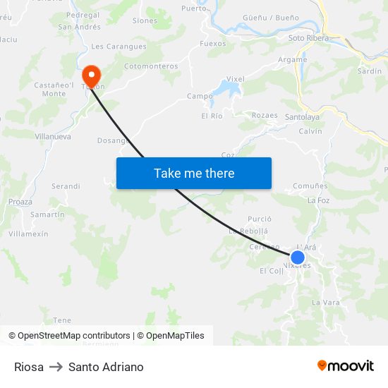 Riosa to Santo Adriano map
