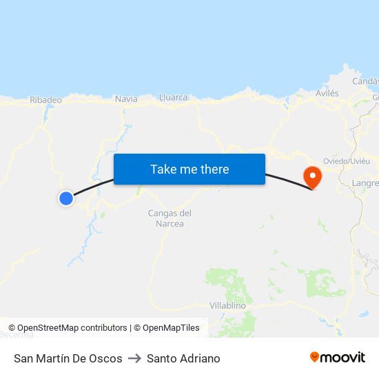 San Martín De Oscos to Santo Adriano map