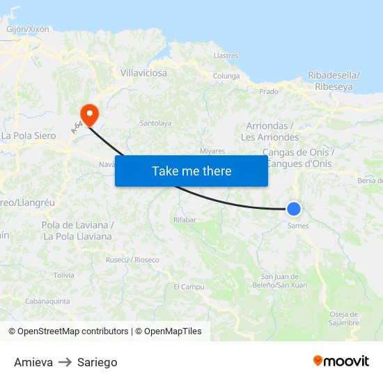 Amieva to Sariego map