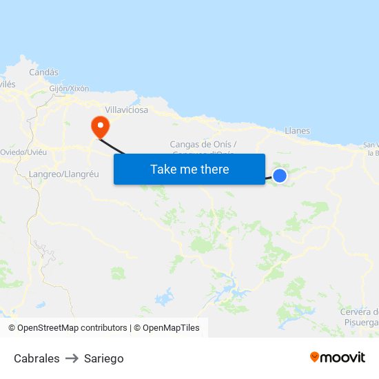 Cabrales to Sariego map