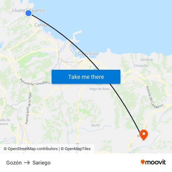 Gozón to Sariego map