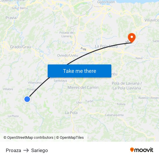 Proaza to Sariego map