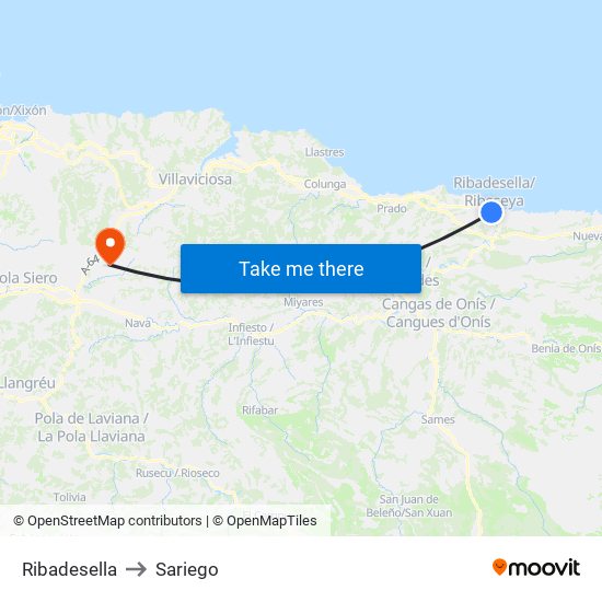 Ribadesella to Sariego map