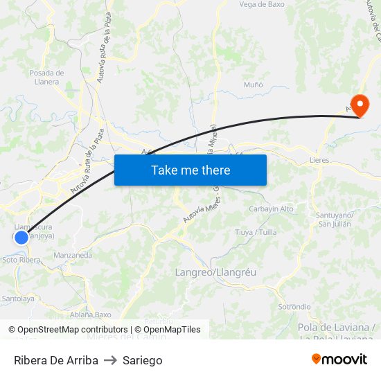 Ribera De Arriba to Sariego map