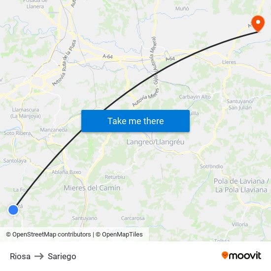 Riosa to Sariego map