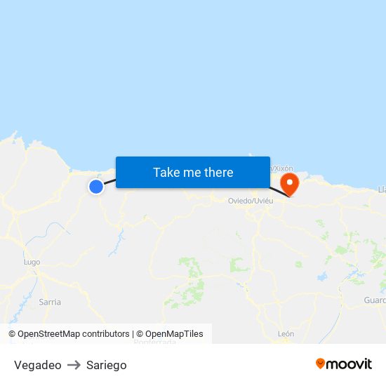 Vegadeo to Sariego map