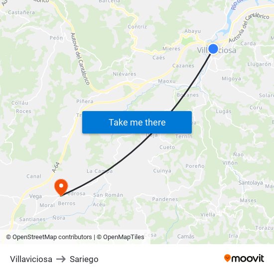 Villaviciosa to Sariego map