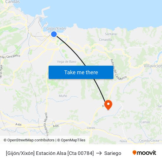 [Gijón/Xixón]  Estación Alsa [Cta 00784] to Sariego map