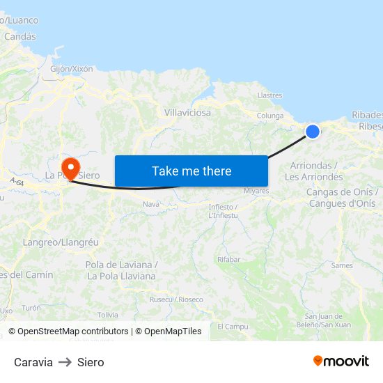 Caravia to Siero map