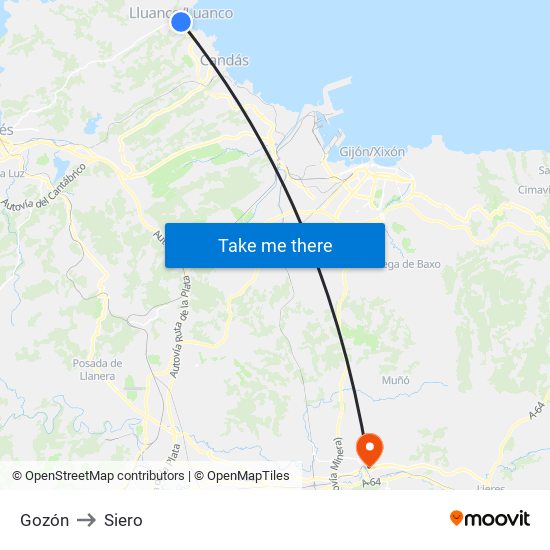 Gozón to Siero map
