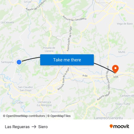 Las Regueras to Siero map