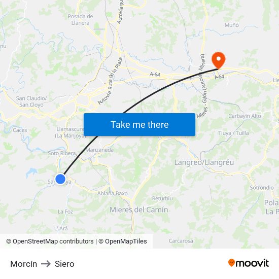 Morcín to Siero map