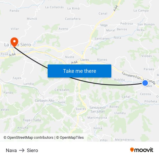 Nava to Siero map