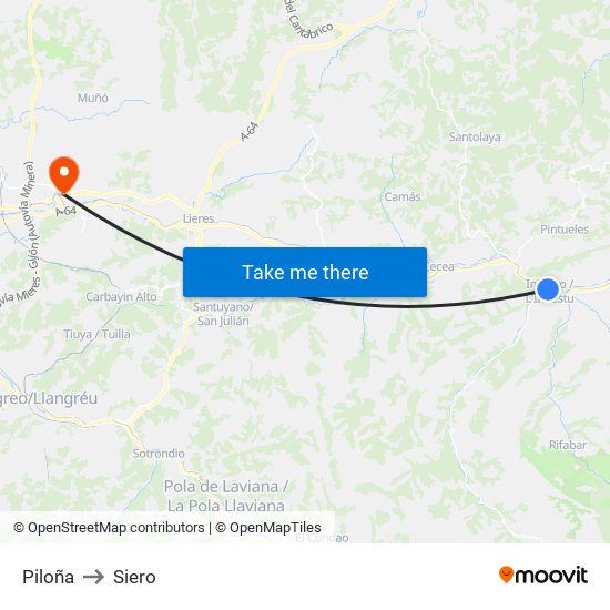Piloña to Siero map