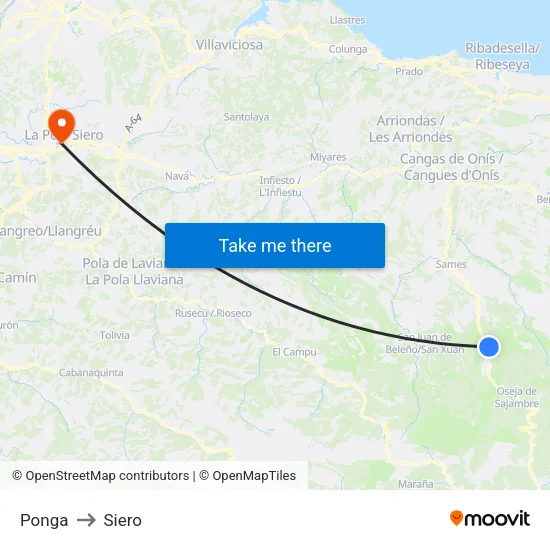 Ponga to Siero map