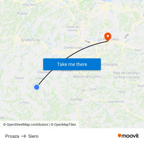 Proaza to Siero map