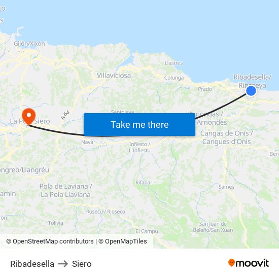 Ribadesella to Siero map