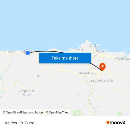 Valdés to Siero map