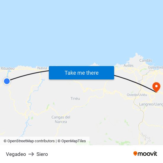 Vegadeo to Siero map