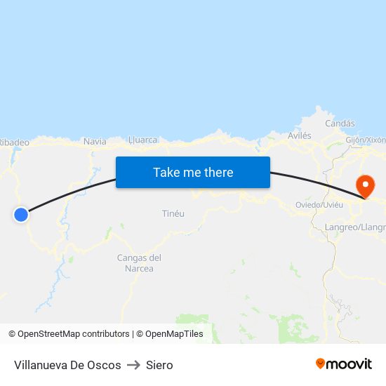 Villanueva De Oscos to Siero map