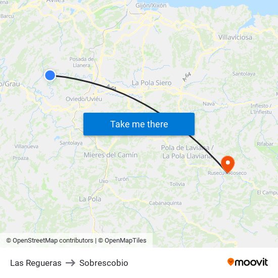 Las Regueras to Sobrescobio map