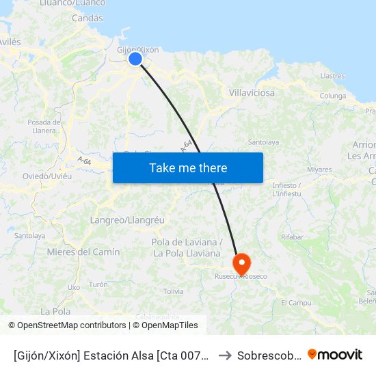 [Gijón/Xixón]  Estación Alsa [Cta 00784] to Sobrescobio map