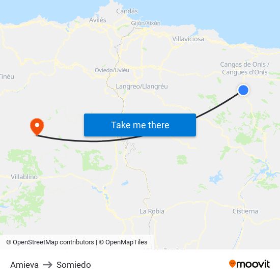 Amieva to Somiedo map