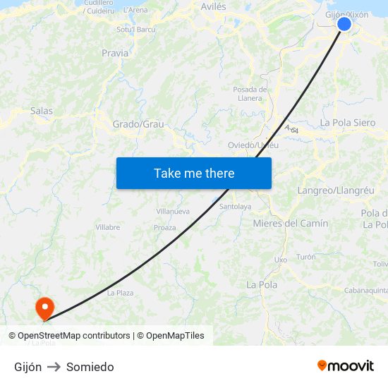 Gijón to Somiedo map