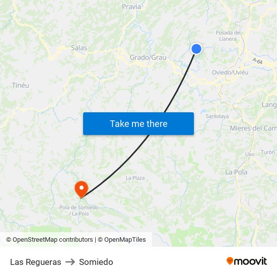 Las Regueras to Somiedo map