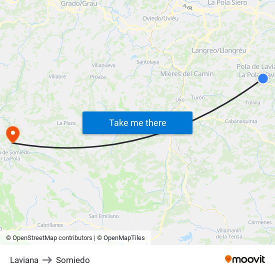 Laviana to Somiedo map