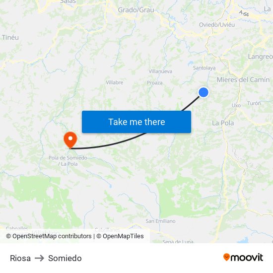 Riosa to Somiedo map