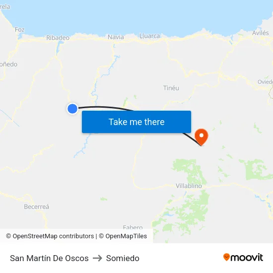 San Martín De Oscos to Somiedo map