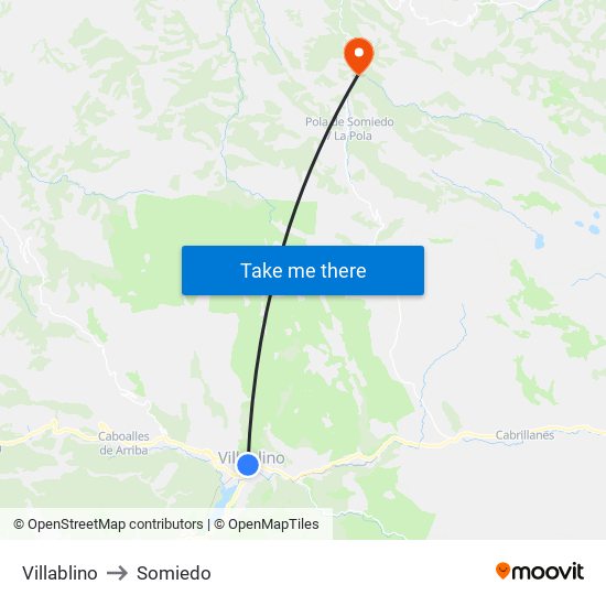 Villablino to Somiedo map