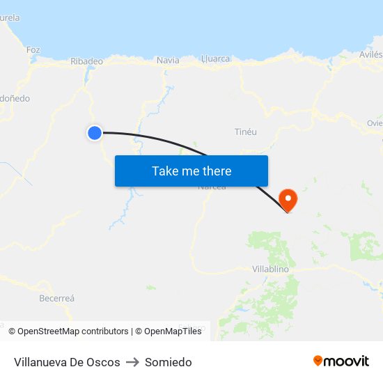 Villanueva De Oscos to Somiedo map