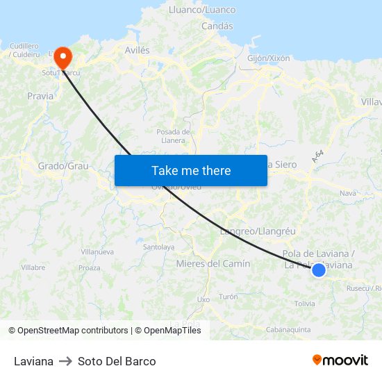 Laviana to Soto Del Barco map