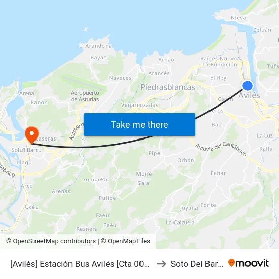 [Avilés]  Estación Bus Avilés [Cta 00161] to Soto Del Barco map