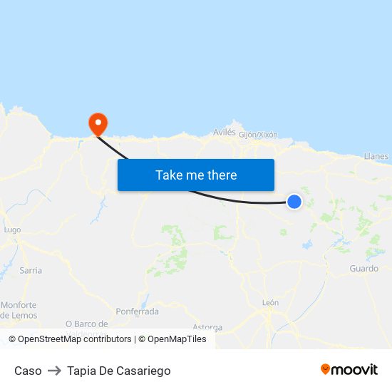 Caso to Tapia De Casariego map