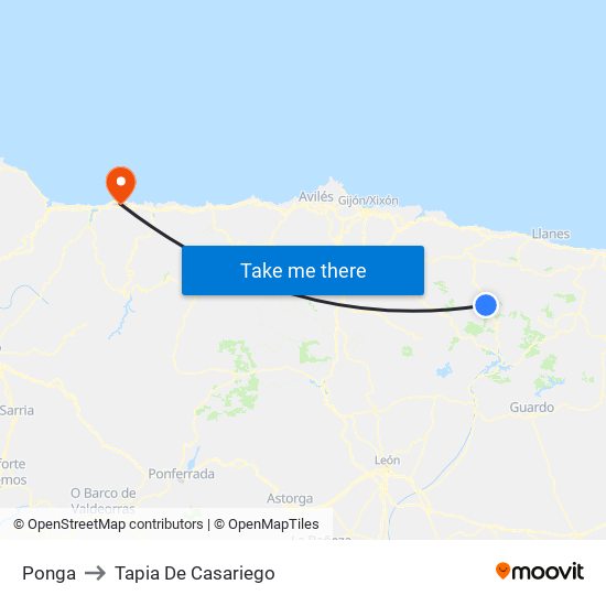 Ponga to Tapia De Casariego map