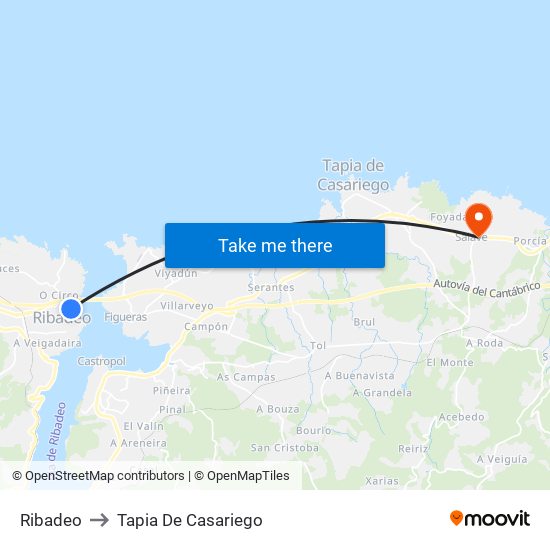 Ribadeo to Tapia De Casariego map