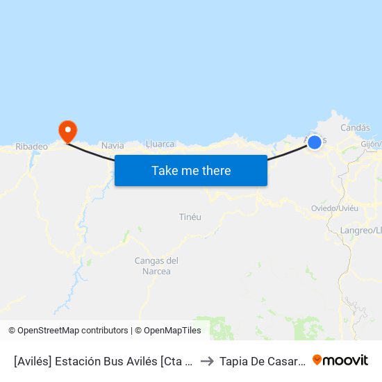 [Avilés]  Estación Bus Avilés [Cta 00161] to Tapia De Casariego map