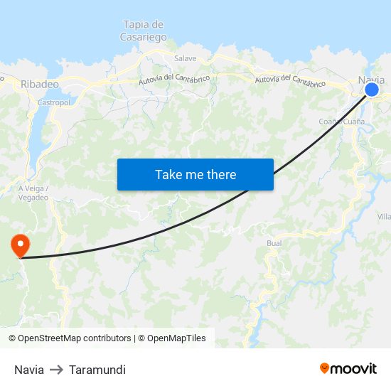 Navia to Taramundi map