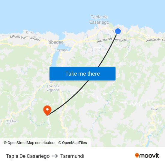 Tapia De Casariego to Taramundi map