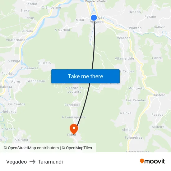 Vegadeo to Taramundi map